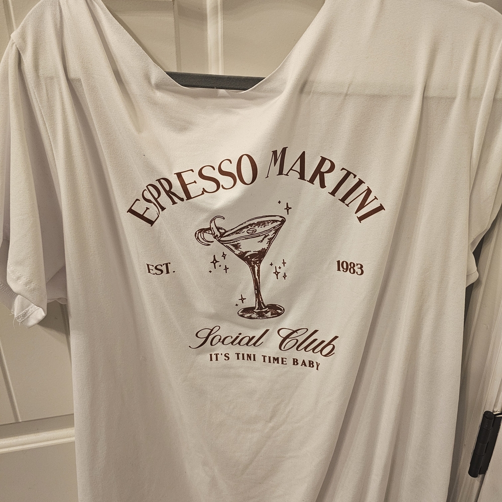 White Graphic Tee with Brown Print